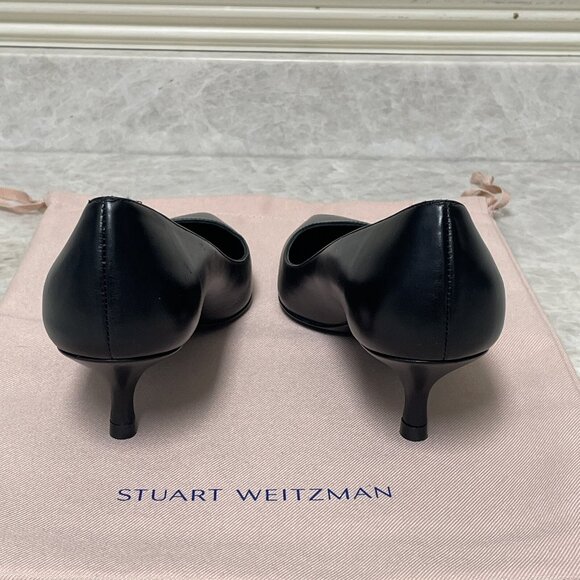 Stuart Weitzman Kitten Heels Pumps 6B Black Smooth Leather Pointed Toe Shoes - Picture 9 of 14